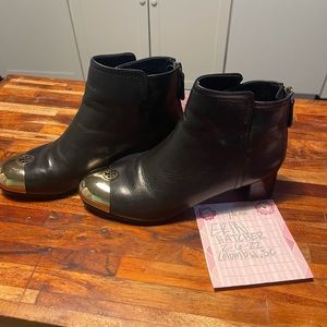 TORY BURCH leather gold toe booties